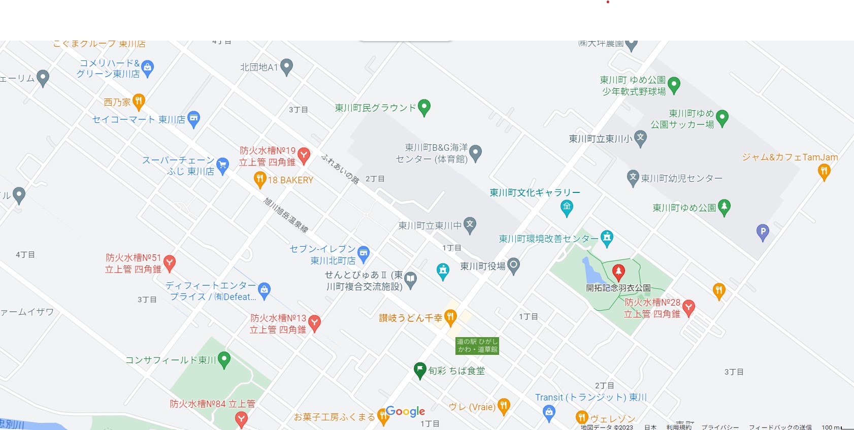 東川町羽衣公園（道の駅あさひかわから貸し切りバス）への地図